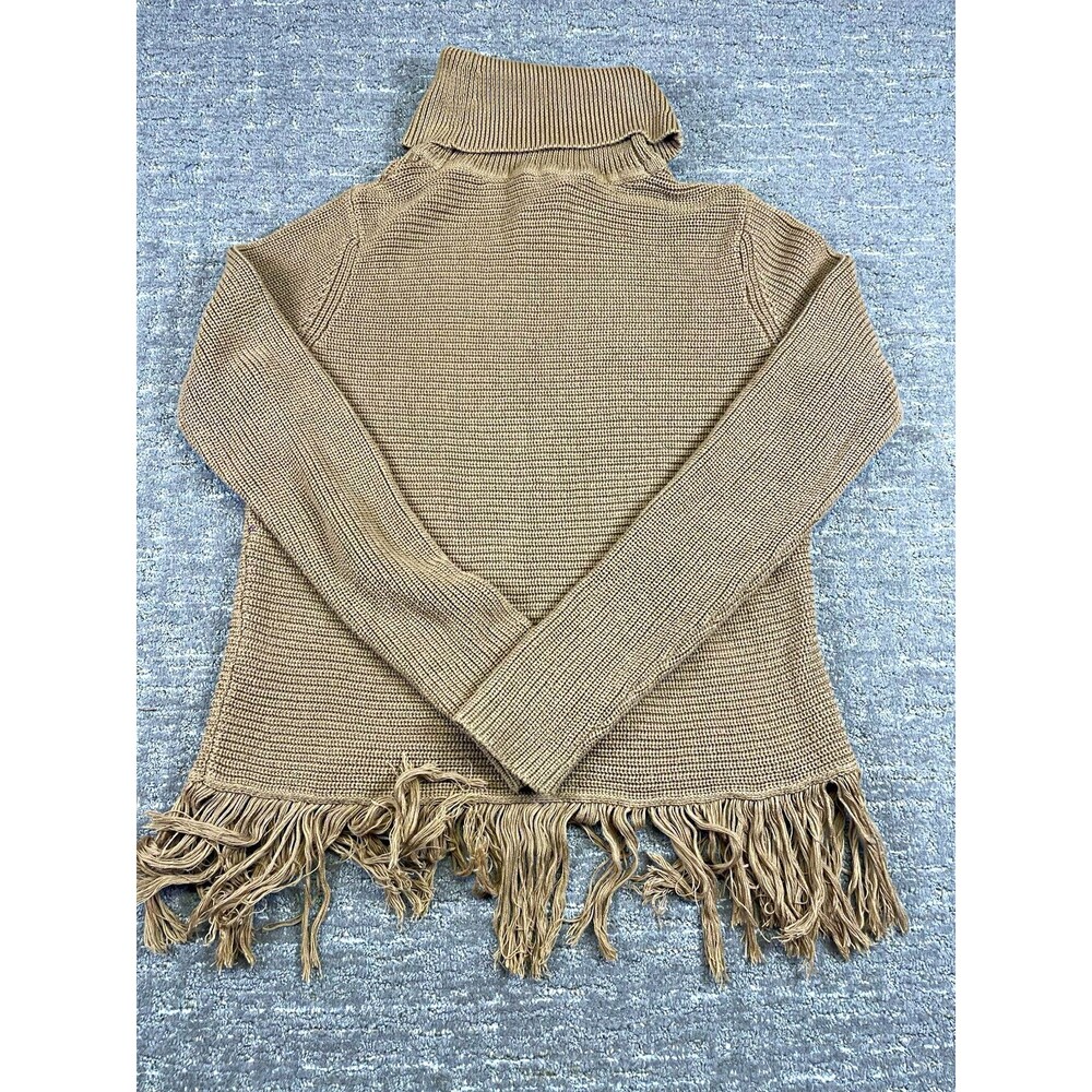 Michael Kors Women’s S small Beige Solid Knit Turtleneck Pullover Sweater Fringe